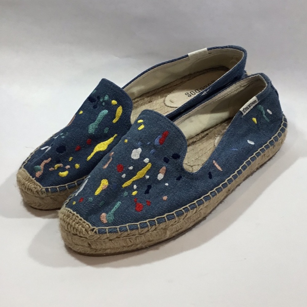 Soludos Paint Splatter Denim Espadrilles Nr New